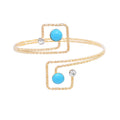 Faux Turquoise Gem Rhinestone Cuff Bangle Bracelet for Women Open Wide Wire Bracelets Gold Wrist Cuff Wrap Bracelet Adjustable