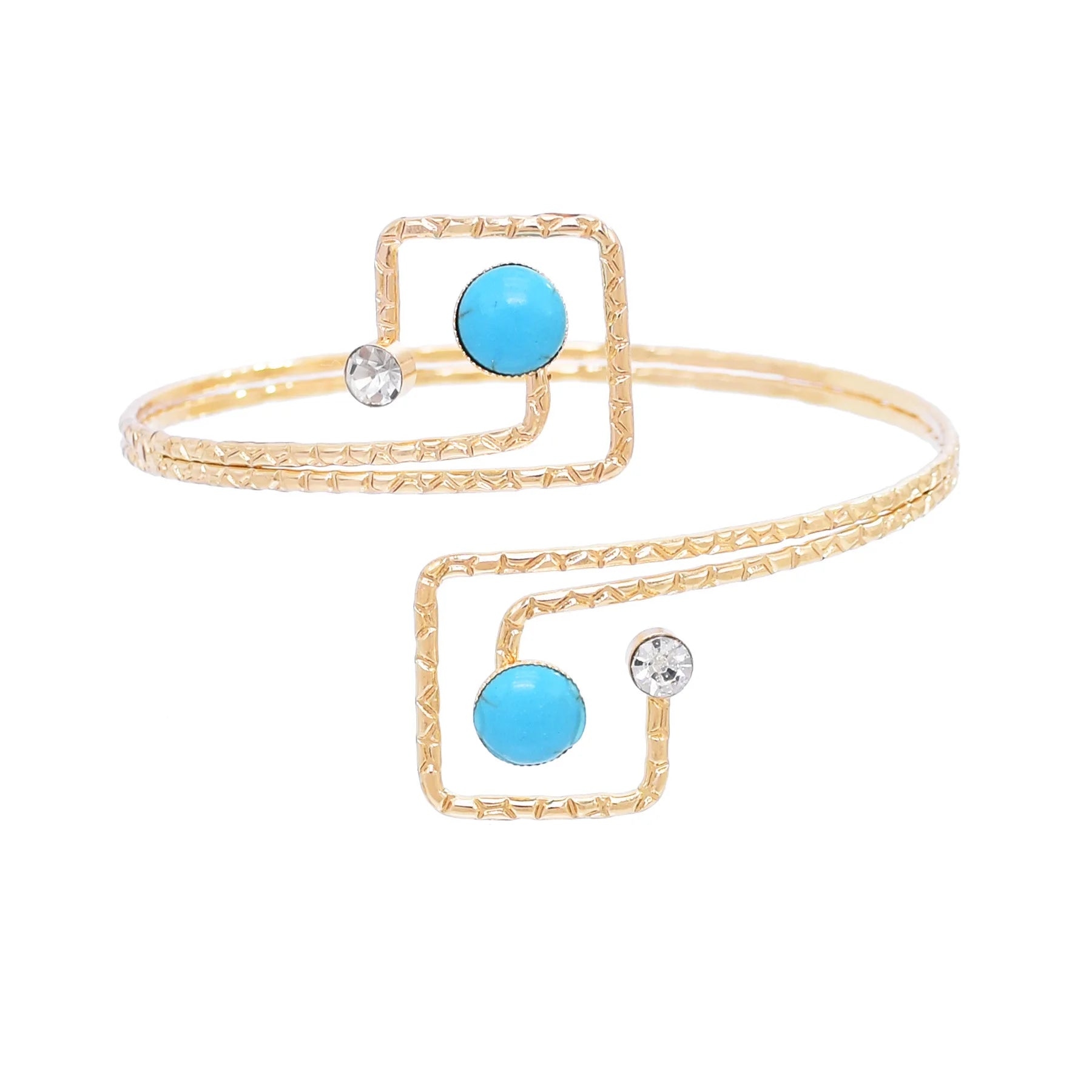 Faux Turquoise Gem Rhinestone Cuff Bangle Bracelet for Women Open Wide Wire Bracelets Gold Wrist Cuff Wrap Bracelet Adjustable