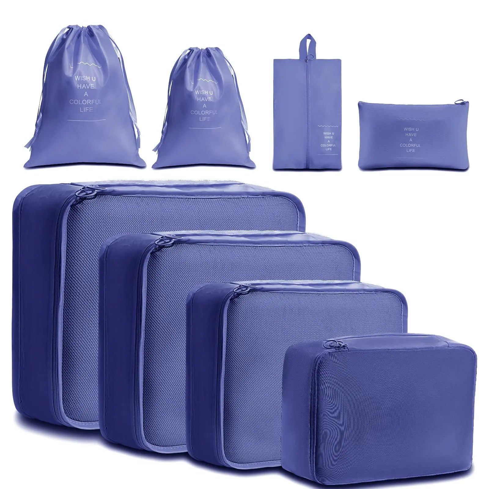 Classical Storage Bag Waterproof Smooth Polyester Drawstring Pouch Luggage Organizers Packing Cubes Set 8 Pcs for Travel