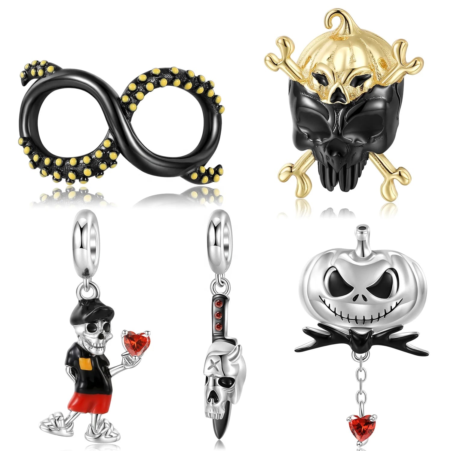 Pumpkin Skull with Heart Zirconia Charm Pendant Authentic 925 Sterling Silver Infinite Beads for Women Charm Bracelet Jewelry