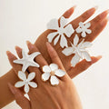6 Style Bohemian White Flower Starfish Rings for Women Fashion Beach Style Gold Silver Color Geometric Knuckle Joint Ring