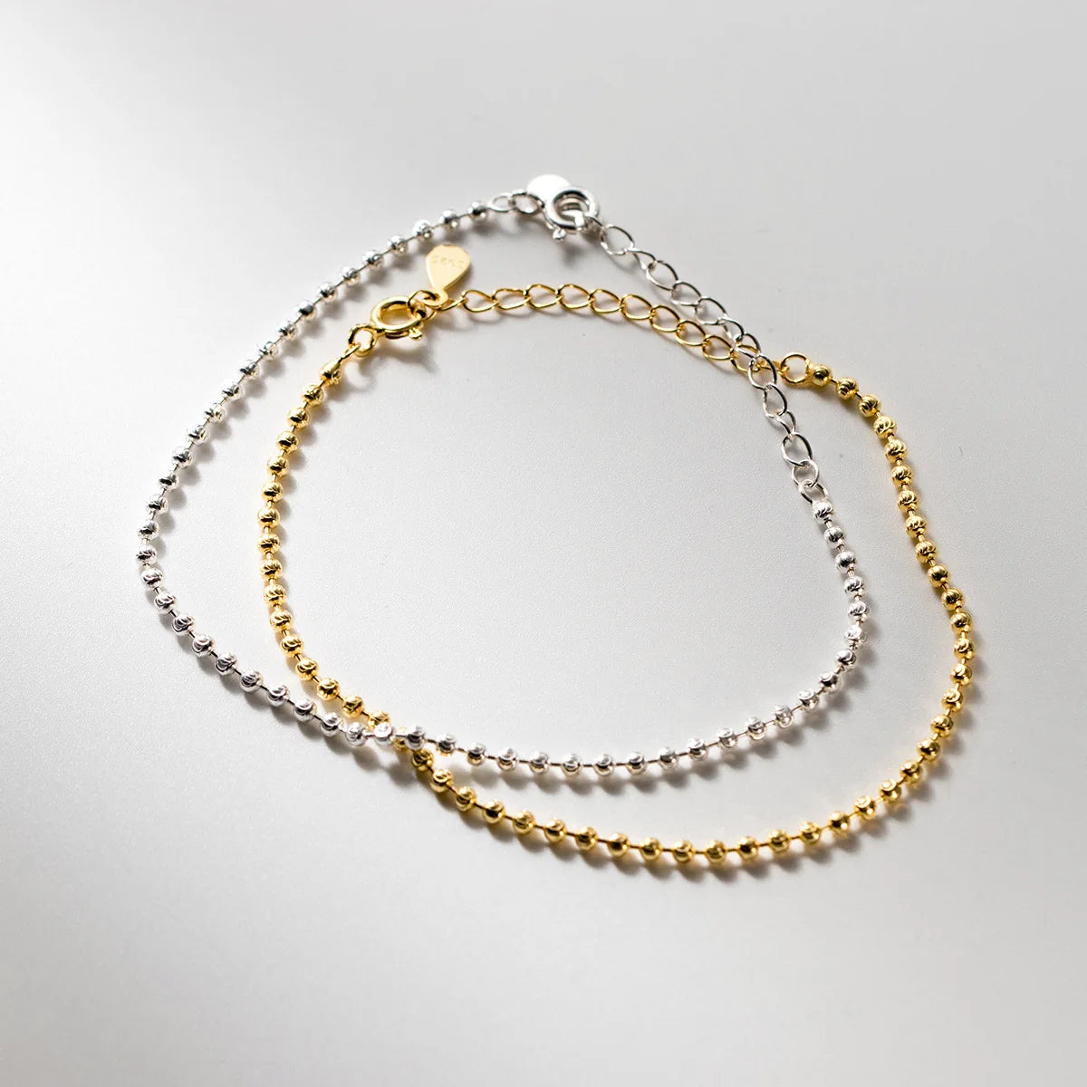 Hertiny S925 Sterling Silver Jewelry 2mm Handmade Solid Bead Ball Strand Chain Bracelet for Women