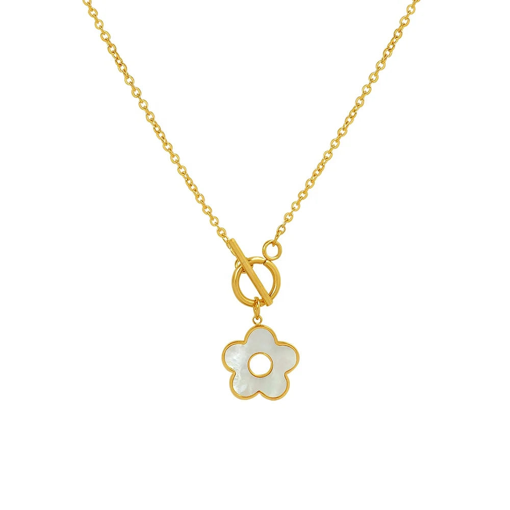 Flower Pendant Necklace Stainless Steel 18K Gold Plated Jewelry for Women