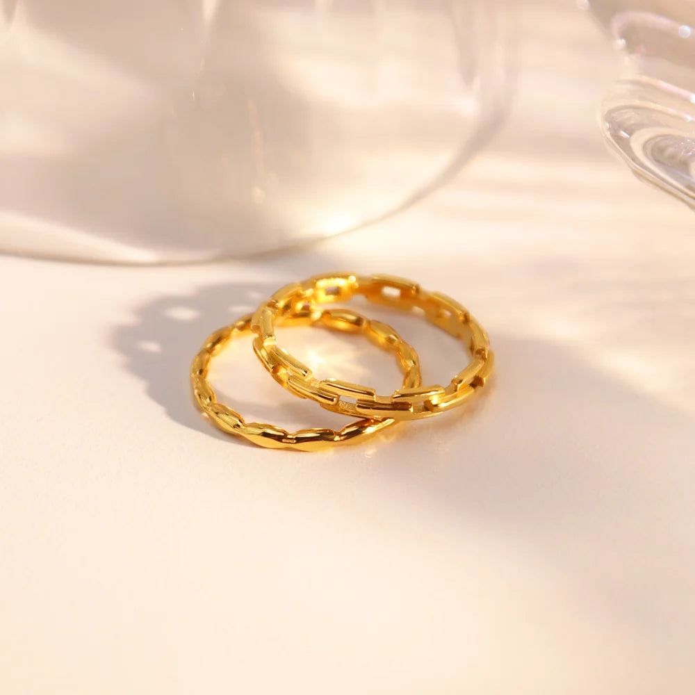 Chris April Trendy Personalized 316L Stainless Steel PVD Gold Plated Chain Ring for Women