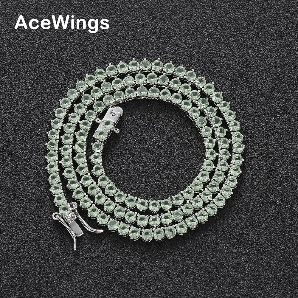 BC121  3mm Apple-Green CZ Iced Out  Cubic Zirconia Brass Setting Tennis Chain Necklace