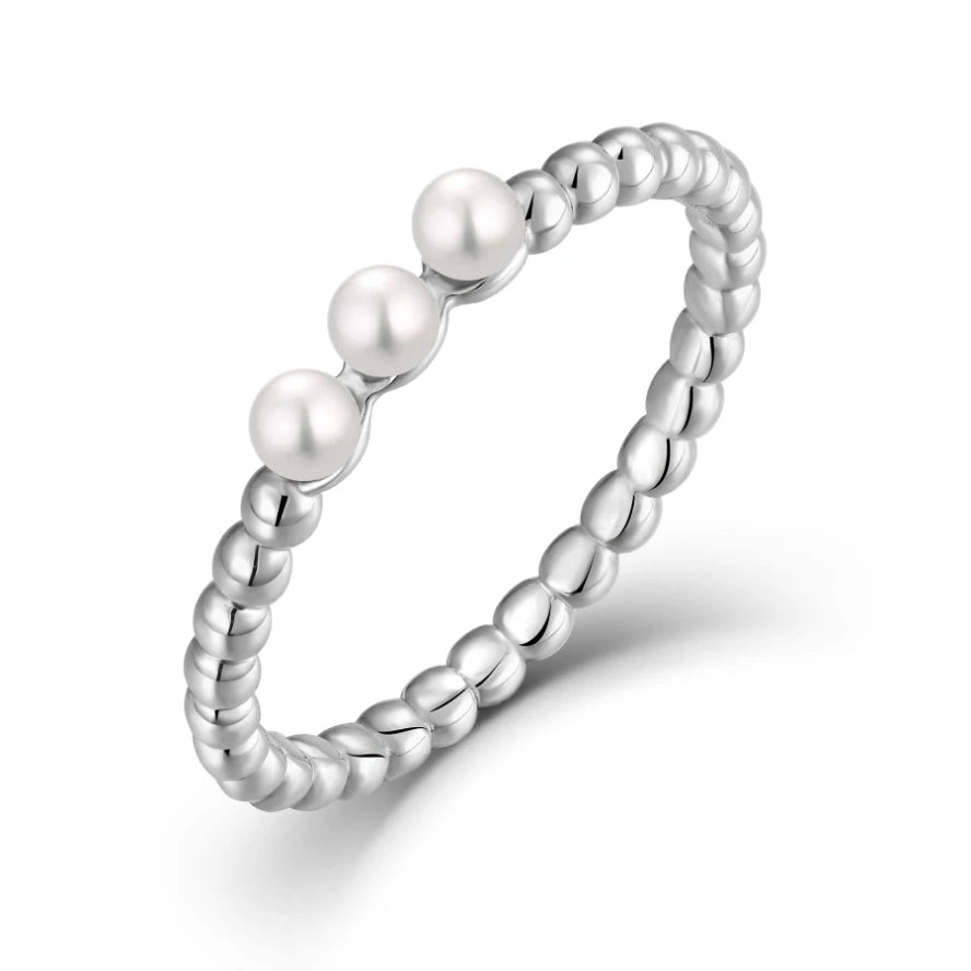 YILUN 925 Sterling Silver Pearl Ring Minimalist Design Three Freshwater Pearls Women's Fashion Jewelry Rings