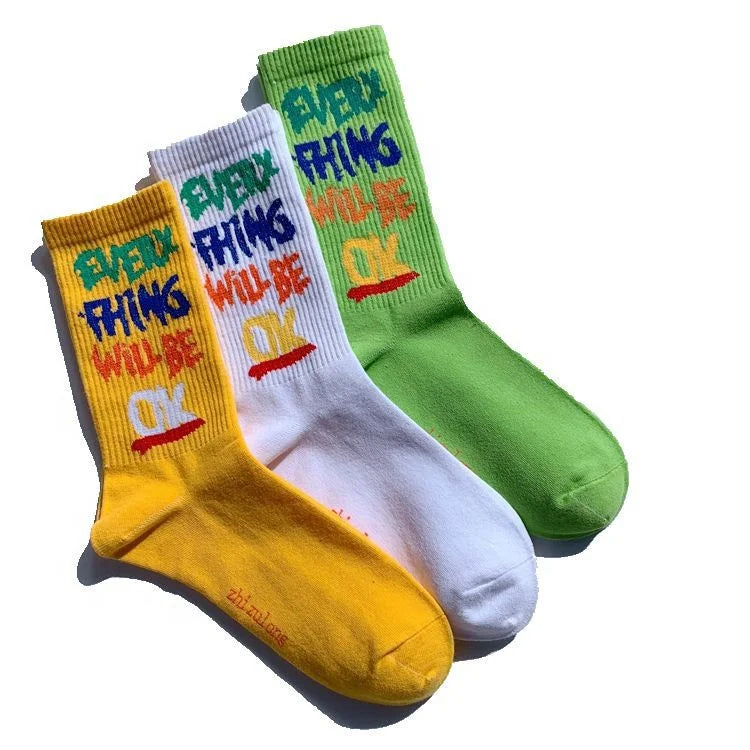 Hip Hop Funny Letter Graphic Printed Harajuku Korean Streetwear Socks for Men