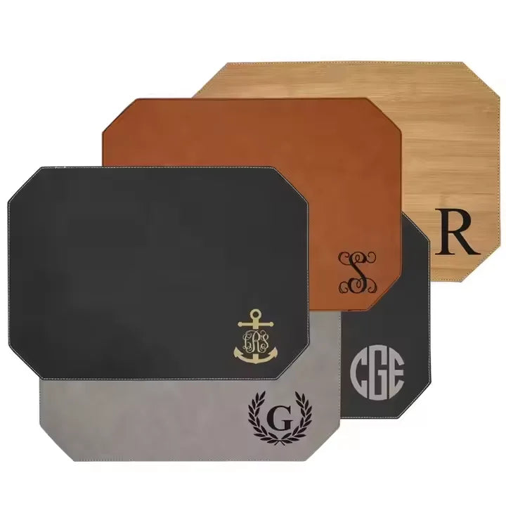 Wholesale Premium Laser Engrave Pu Leather Pads Custom Blank Laserable Leatherette Placemats for Restaurants Hotels