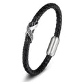 Custom Logo Name Engraved Stainless Steel Magnetic Clasp Bracelet Bangle Braided Men's Genuine Leather Bracelets OT-278