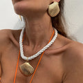Exaggerated Large Metal Scallop Shape Pendant Necklace Earrings Set for Women Trendy Lady Daily Wear Accessories Fashion Jewelry