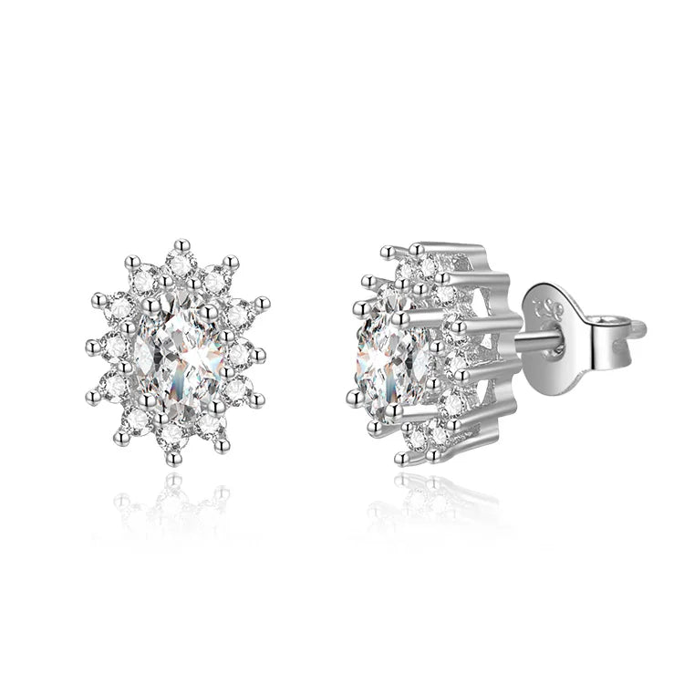Fashionable Aaa Cubic Zirconia Diamond Plain Elegant 925 Sterling Silver Earrings