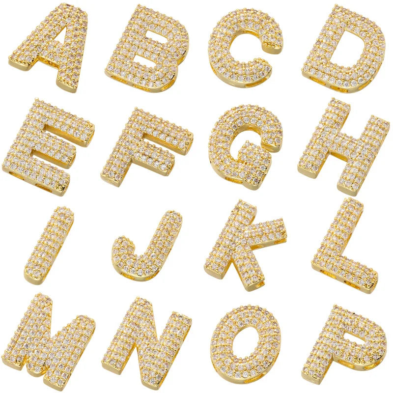 Fashion 18K Gold Plated Initial Letter Beads Micro Pave Zircon A-Z Letter Pendant for Diy Bracelet Necklace Jewelry Accessories
