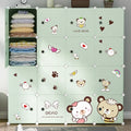 Modern Kid Plastic Modular Wardrobe with Extendable Foldable Design 16 Cubes Storage Green Home Bedroom Furniture