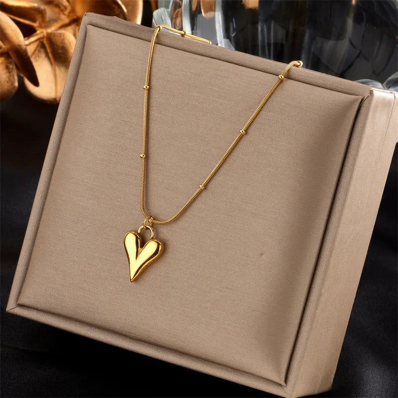 New Fashion Charms Heart Pendant Stainless Steel Chain Non Tarnish Necklaces for Women Jewelry  Wholesale