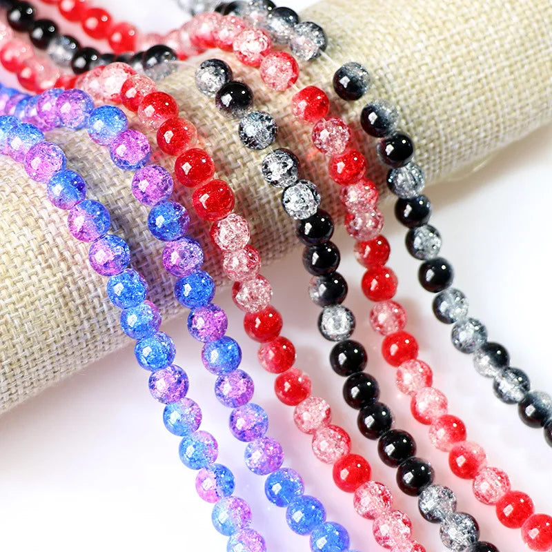 Wholesale Glass Size 6mm 8mm 10mm Crystal Beads Double Color Cracked  Beads for Jewelry DIY Bracelet Necklace Accessories Making