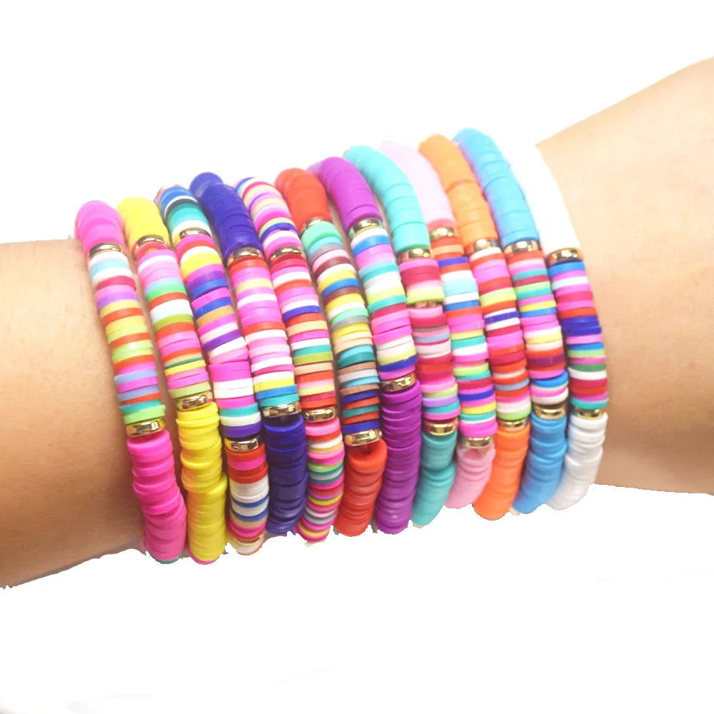 Handmade Bohemian Fashion Soft Clay Polymer Rich Elastic Cord Stackable Bracelet for Women-Wedding Party Gift