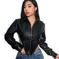 2023 Winter New Womens Fashion Long-Sleeved Lapel Zipper Cardigan Irregular Imitation Leather Womens Jacket