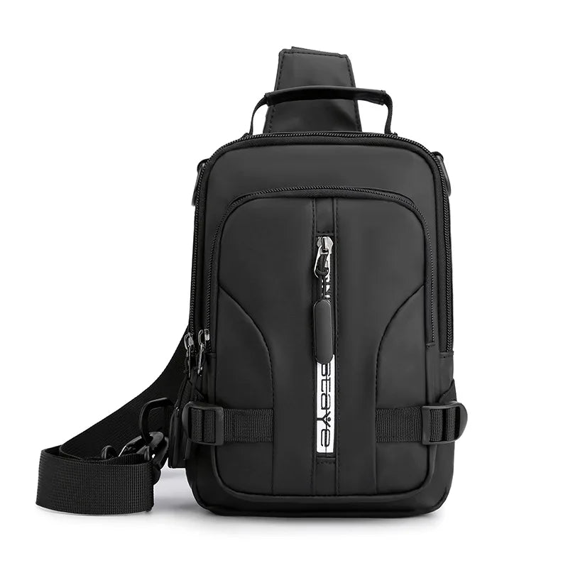 Multipurpose Men Nylon Water Resistant Shoulder Chest Crossbody Sling Shoulder Strap Bag Backpack with Usb Charging Port