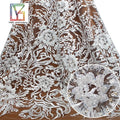 Factory Outlet 100%polyester Luxury White Beaded Crystal Sequins Floral Pattern Embroidery Wedding Dress Lace Fabric