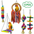 Pet Bird Parrot Toy Durable 5-Piece Bird Toy Swing Cotton Rope Ring Stand Toy Colorful Wooden Suspension Bridge Toy