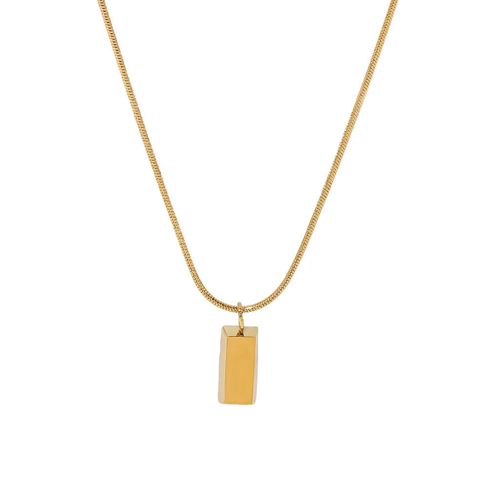 Fashion Creative Thin Snake Chain Women's Necklace Three-dimensional Stainless Steel Rectangular Brick Pendant Necklace