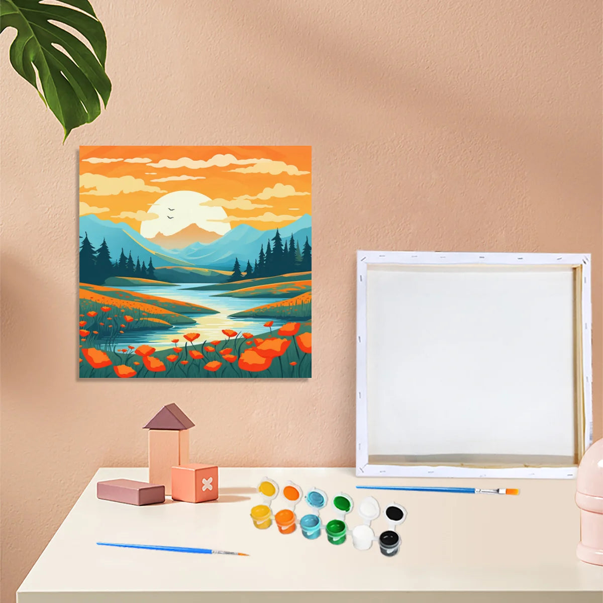 CHENISTORY Diy Paint by Numbers for Starter Kit Cartoon River Sunrise Acrylic Paint by Numbers for Diy Gift