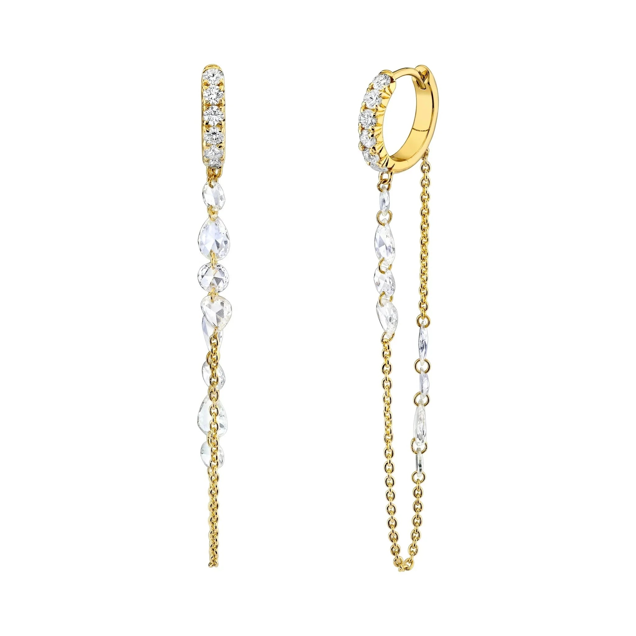 LOZRUNVE French Style Fashion Hoop Delicate Diamond Long Chain Drop Earring Silver 925