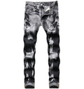 Custom Logo Men's Slim Jean Pants for Men Street Style Hole Patched Ripped Fashion Man Black Denim Jeans