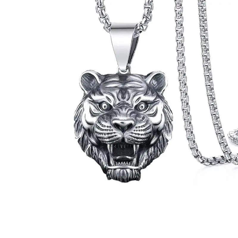 Fine Jewelry Cheap Wholesale to Resell Free Shipping New Fashion Tiger Head Pendant Stainless Steel Necklace for Men