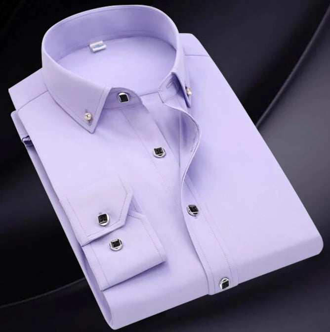 RNSHANGER Classic Long Sleeve Shirts for Men's Autumn Business Button up Men Dress Shirt With Regular Fit Work Shirt