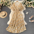 Short Sleeve V-neck Print A-Line Dress Summer Floral Print Maxi Dress Ladies Casual Dress Clothes Women Wholesale
