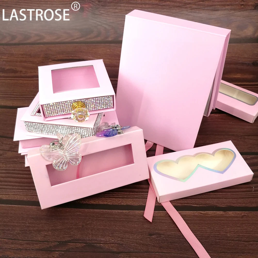 OEM Logo Pink Empty Valentine Eyelash Packaging Private Label Full Strip Lash Box Customizable Paper Lashes Storage Container