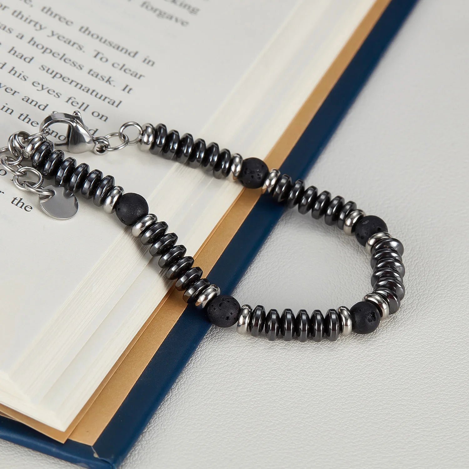 Hot Selling Natural Lava Stone Hematite Bracelet for Men Stainless Steel Adjustable Chain Bracelet Healing Stone Jewelry Unisex