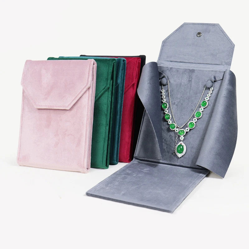 Foldable Necklace Travel Bag Velvet Pendant Bead Chain Jewelry Storage Box Pearl Necklace Gift Pouch