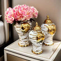 Modern Electroplated Gold Ceramic Jar Vase Tabletop Christmas Light Luxury Handicraft Model Room Soft Decoration Noble Vase