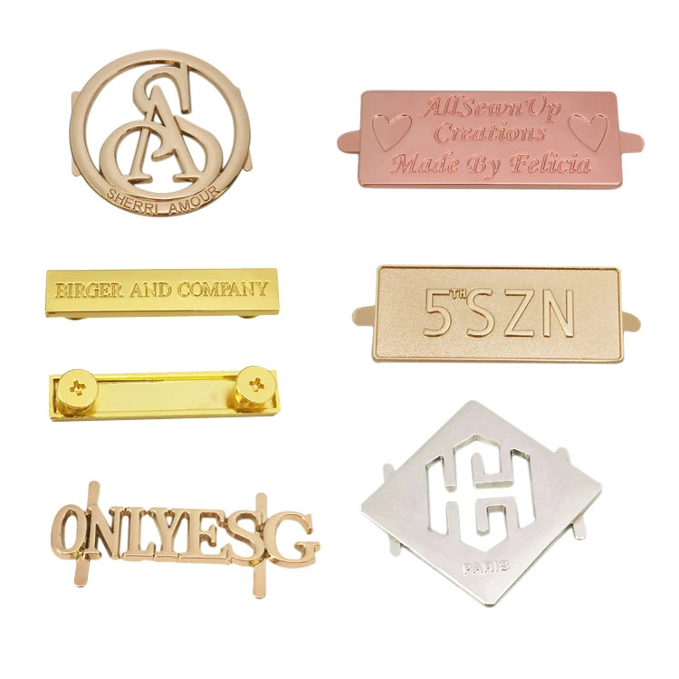 Wholesale Engraved Brand logo Metal Label Tags Custom Metal Name Plates With Pin for Handbags