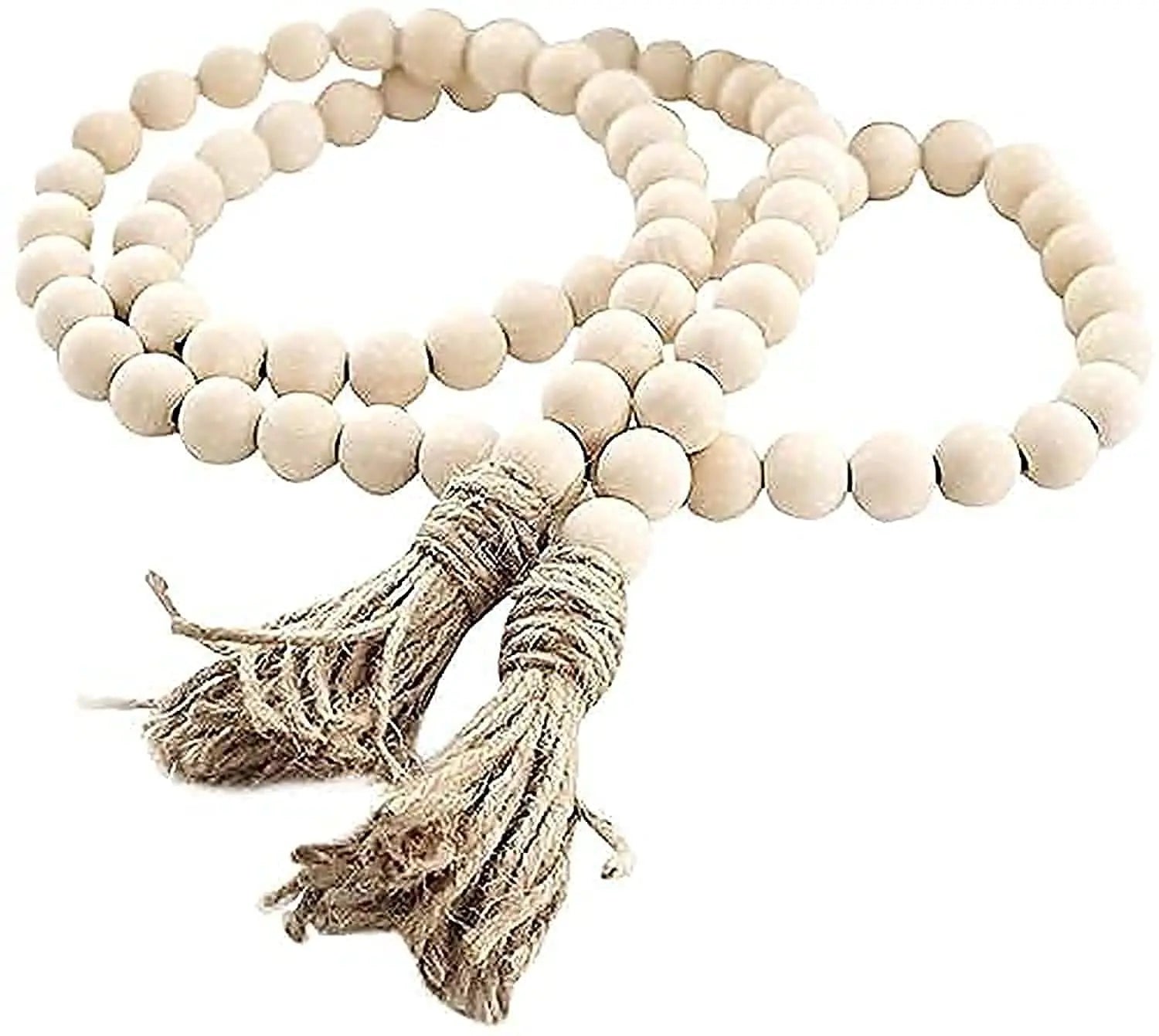 Wood Crafts 58 Inch Wood Bead Garland With Tassels Farmhouse Beads Wall Hanging Decoration