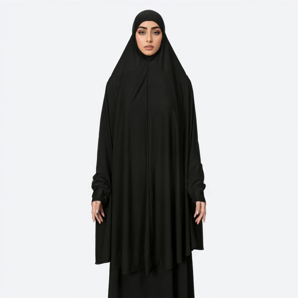 Plain Headscarf Instant Shawl Prayer Abaya Muslim Women Cotton Modest Khimar Hijab With Sleeves