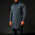 African Clothing for Men Set 2023 Embroidered Button Top and Casual Pants Light Blue Suit Outfits 2 Piece Men's Wear Dashiki