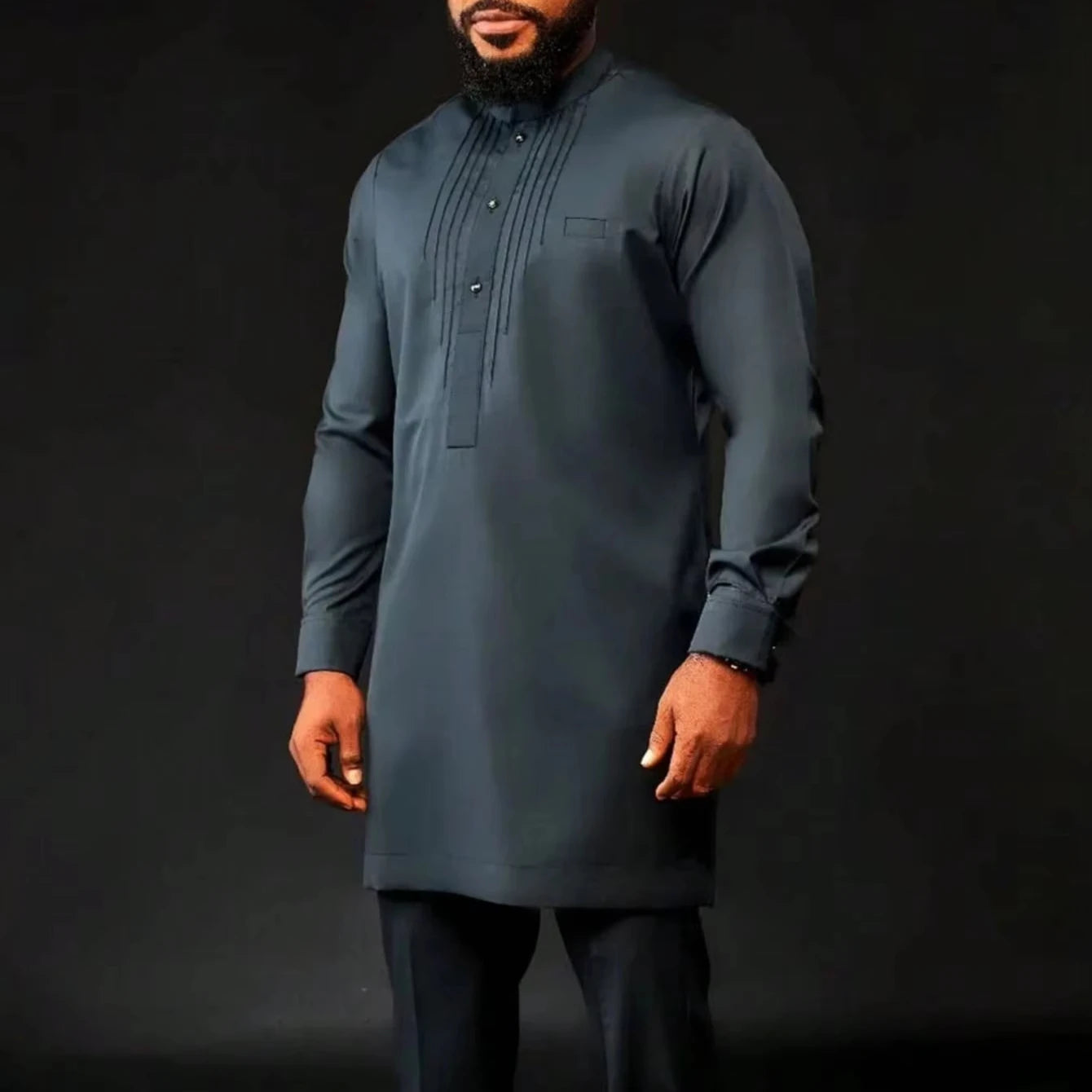 African Clothing for Men Set 2023 Embroidered Button Top and Casual Pants Light Blue Suit Outfits 2 Piece Men's Wear Dashiki