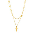 Simple Stainless Steel Layered Gold Plated Double Chain Cross Necklace