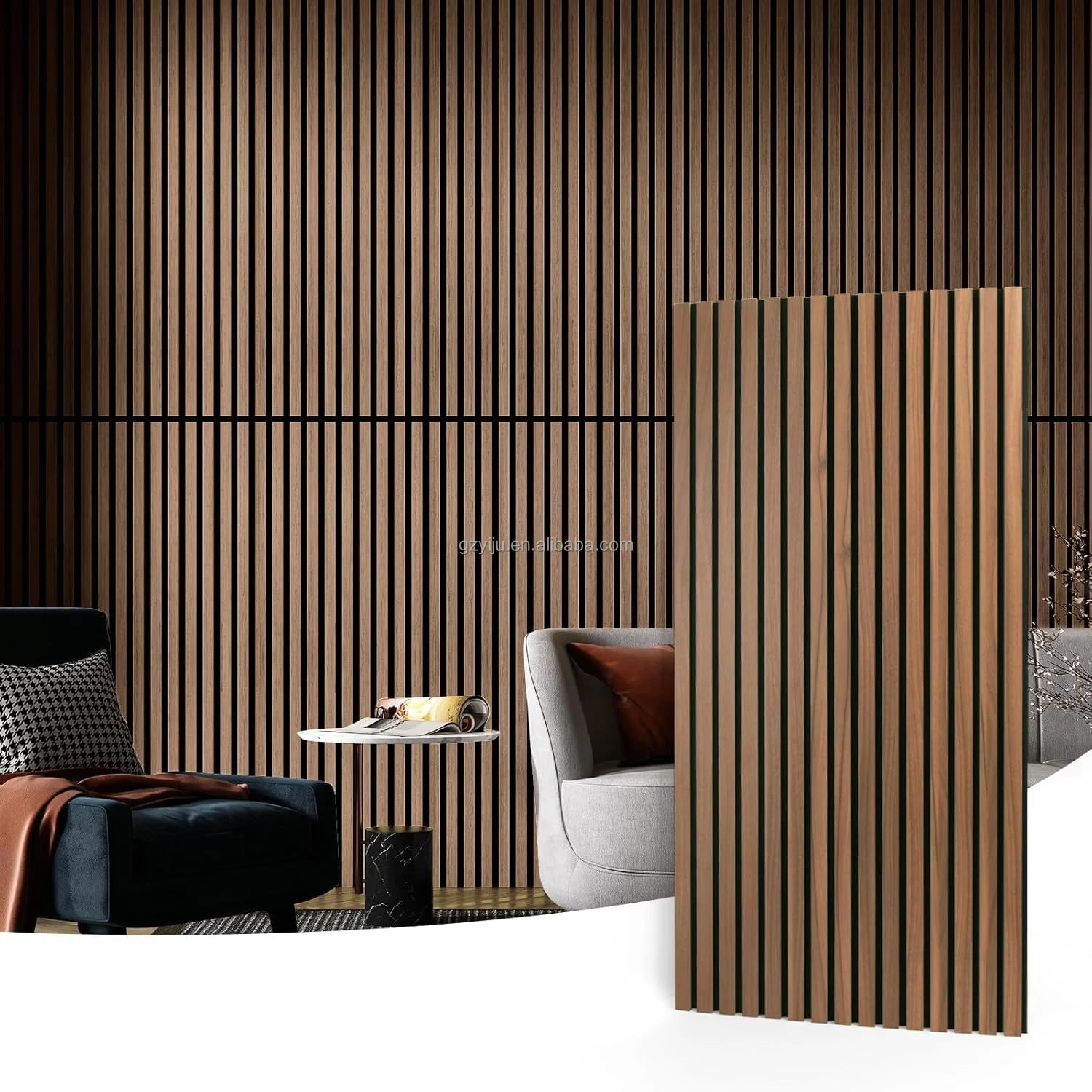 Self Adhesive ECO-Friendly Fireproof Soundproof Wall Panel Wood Veneer Acoustic Panel Double Layer Absorption 0.7in Thick Home