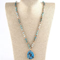 Newest  Bohemia 6mm Emperor Beige Natural Stone Chip Stone Crystal Glass Necklace Irregular  Emperor Blue Pendant Necklace