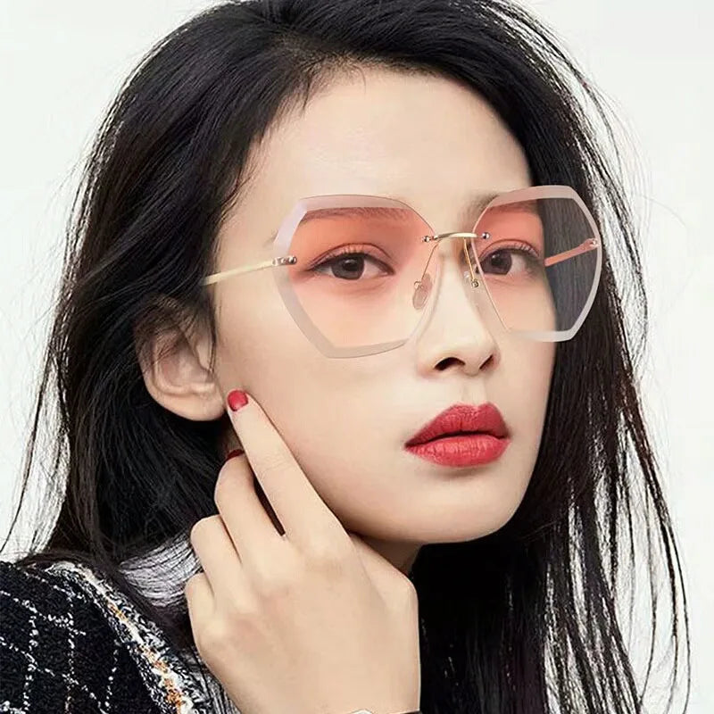 8808 UV Sunglasses Diamond Decoration Rimless Sunglasses Female Cut Sunglasses