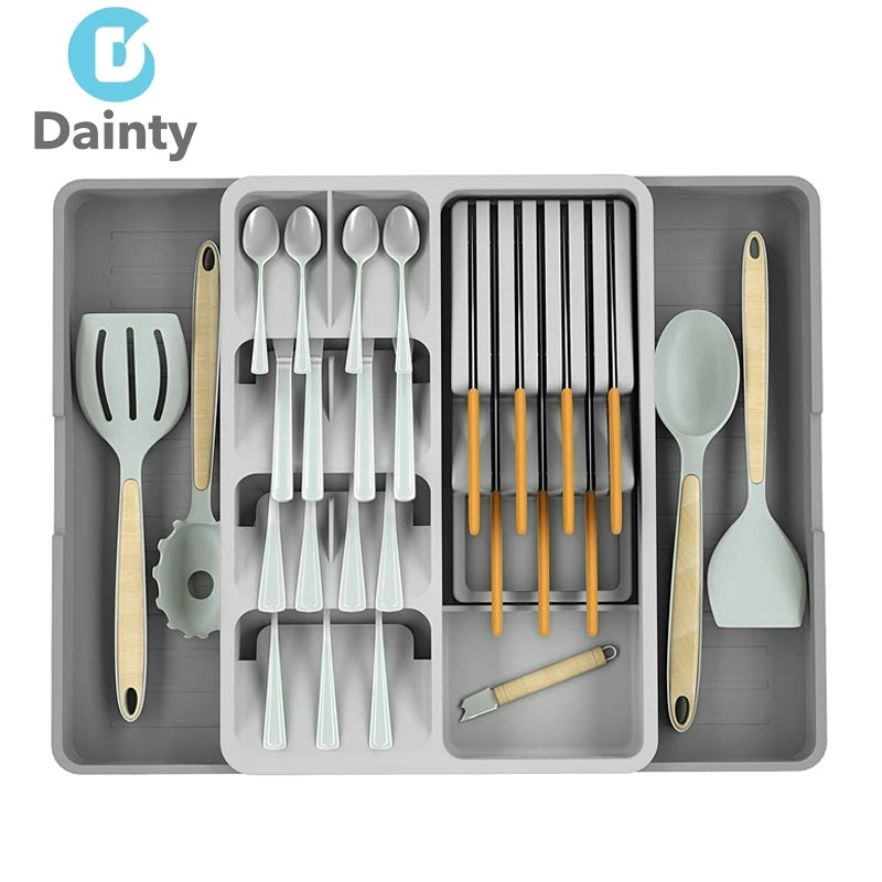 Plastic Expandable Kitchen Utensil Drawer Organizer Knife Drawer Organizer Adjustable Gadgets Organization