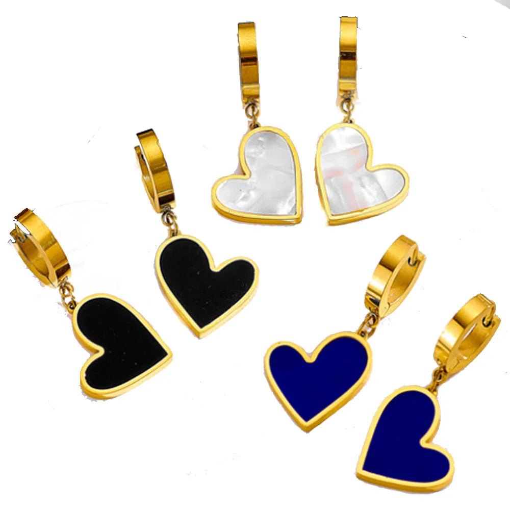 Wholesale Designer Inspired Trendy Stainless Steel 18k Gold Plated Dangle Drop Earring Women Jewelry With Enamel Heart Earrings