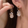 New Sweet Imitation Pearl Drop S925 Silver Post C-shaped Diamond Rhinestone Earring Lady Korean Design Fashionable Bow Earrings