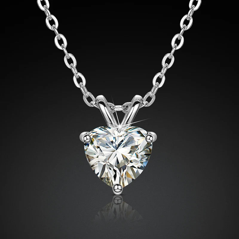 White Gold Plated 925 Sterling Silver Women Classic 1 Ct Heart Cut VVS Moissanite Diamond Solitaire Pendant Necklace