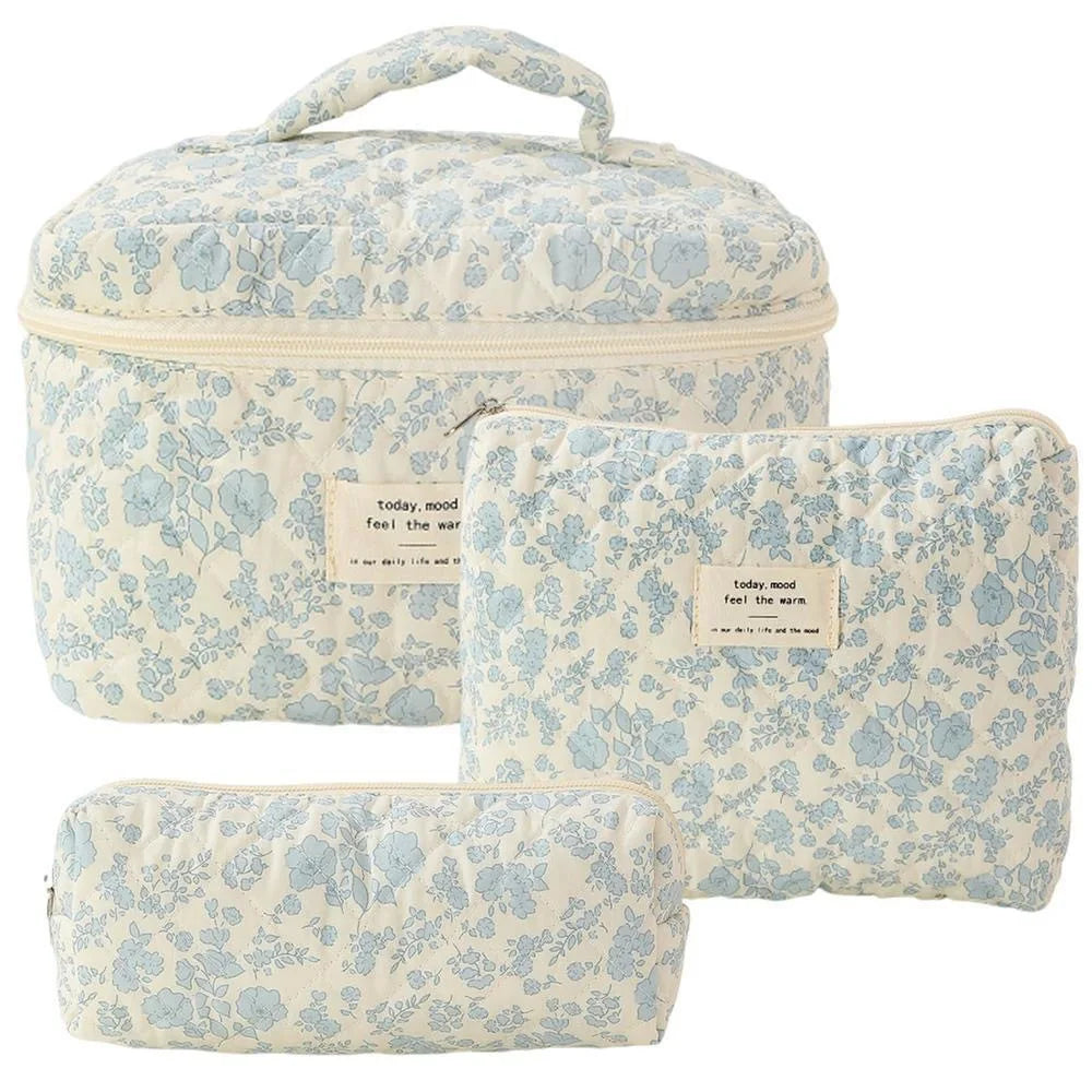 New Design Quilted Floral Cosmetic Storage Bag Puffy Cute Travel Floral Toiletry Organizer Bag
