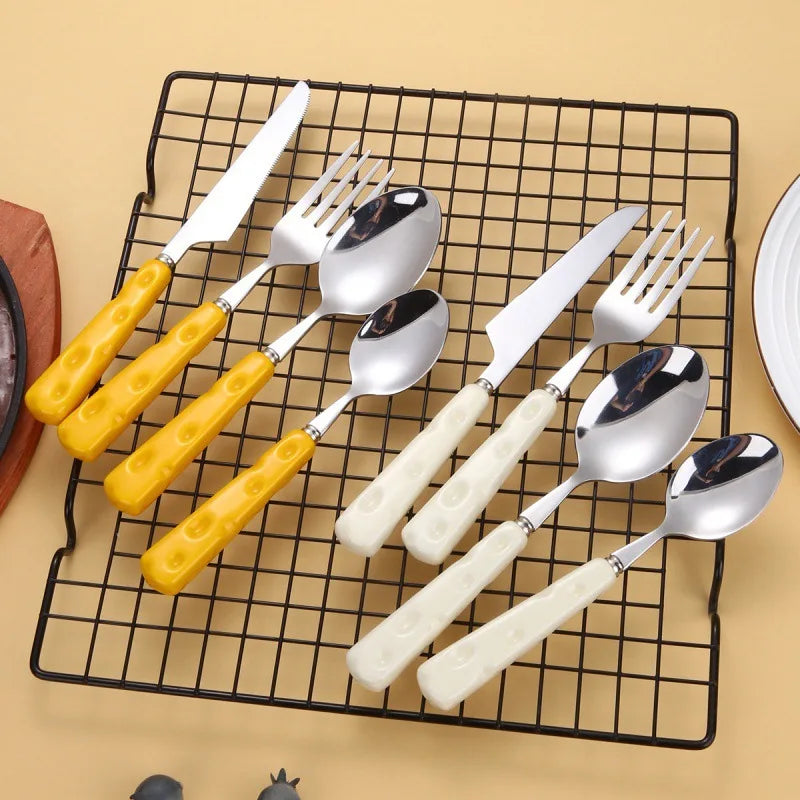 Hot Sale 304 Stainless Steel Flatware Cheese Ceramic Handle Knifefork Spoon Silverware Cutlery Set